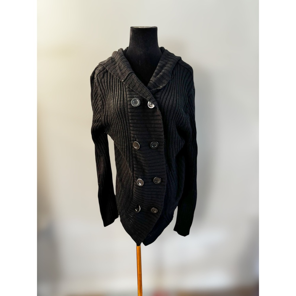 Womens Hooded Ribbed Knit Cardigan Y2k 00's Grunge Emo Long Sleeve Sweater Coat